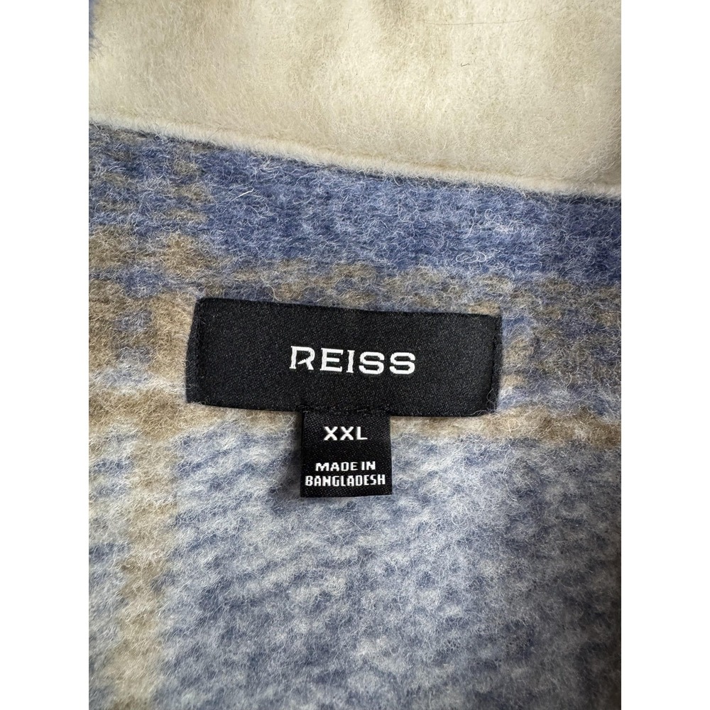 Reiss Jacket Mens 2XL Blue Plaid Morton Bomber Shirt Jacket Flannel Zip Lined - Picture 3 of 9